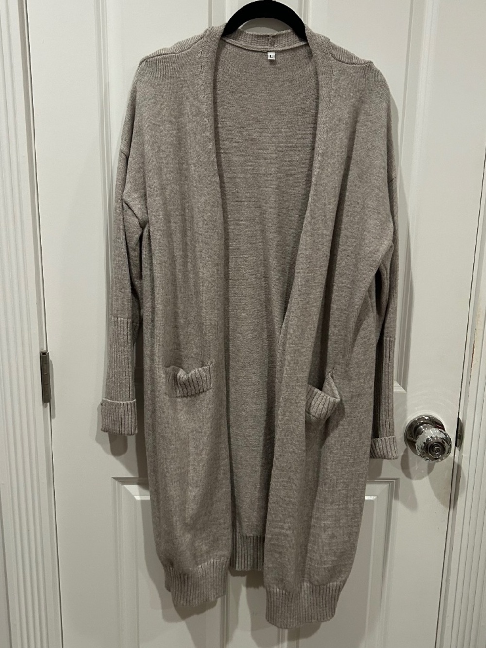 Gray Oversized Long Open Front Knit Duster Cardigan Size Large